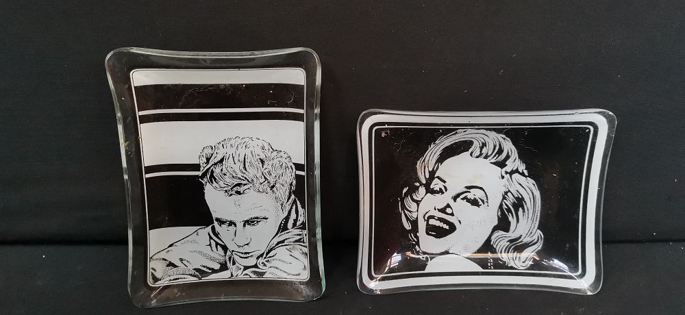 Lot 550: Multiple James Dean and Marilyn Monroe Glass Trinket Dishes