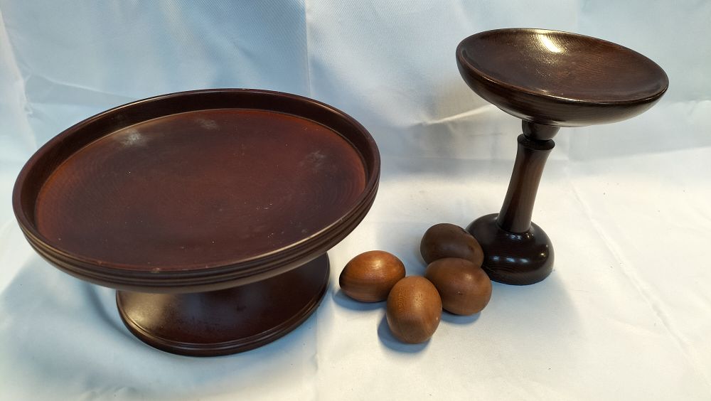 Lot 346: A Group of Turned Wood Decorative Items including a Lazy Susan and Pedestal Bowl