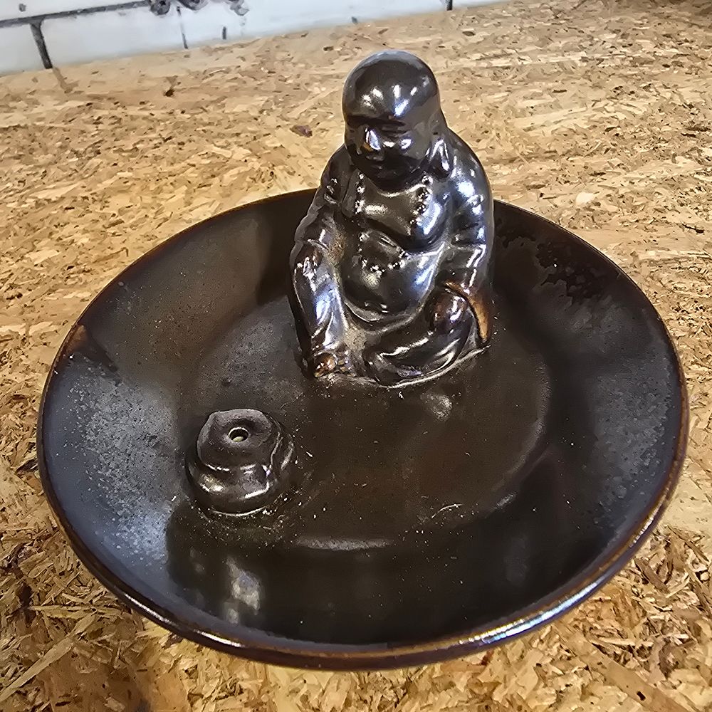 Lot 313: A Glazed Ceramic Budai Figure Incense Burner