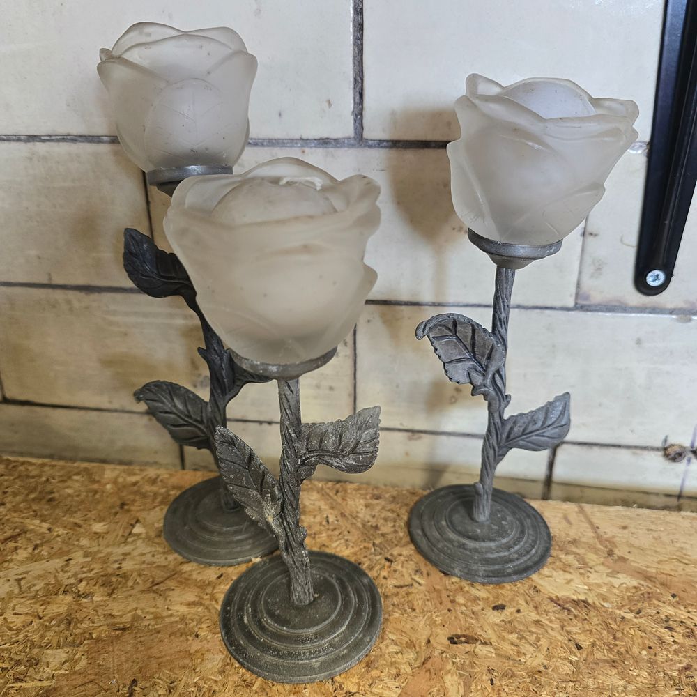 Lot 314: A Trio of Art Nouveau Style Metal and Frosted Glass Rose Sconces