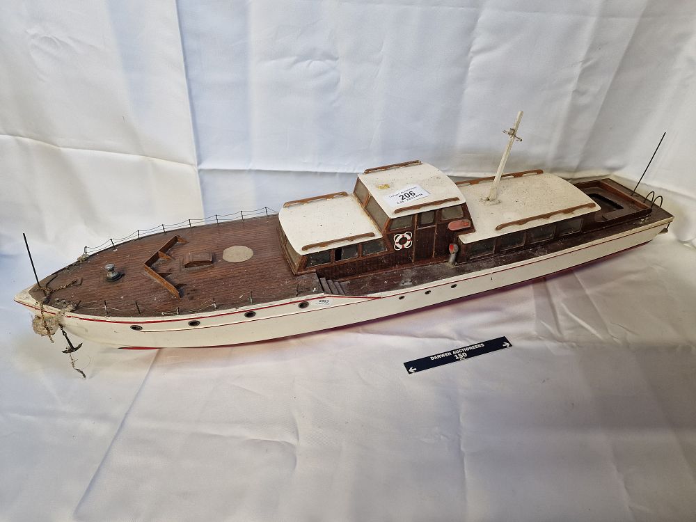 Lot 206: A wooden model of the motor yacht Bluebird of Chelsea