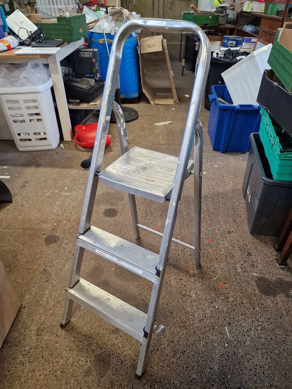 Lot 276: Folding three-step aluminium ladder with handrail
