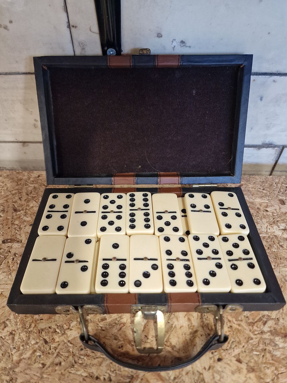 Lot 294: A Set of Double Six Dominoes in a Faux Leather Travel Case