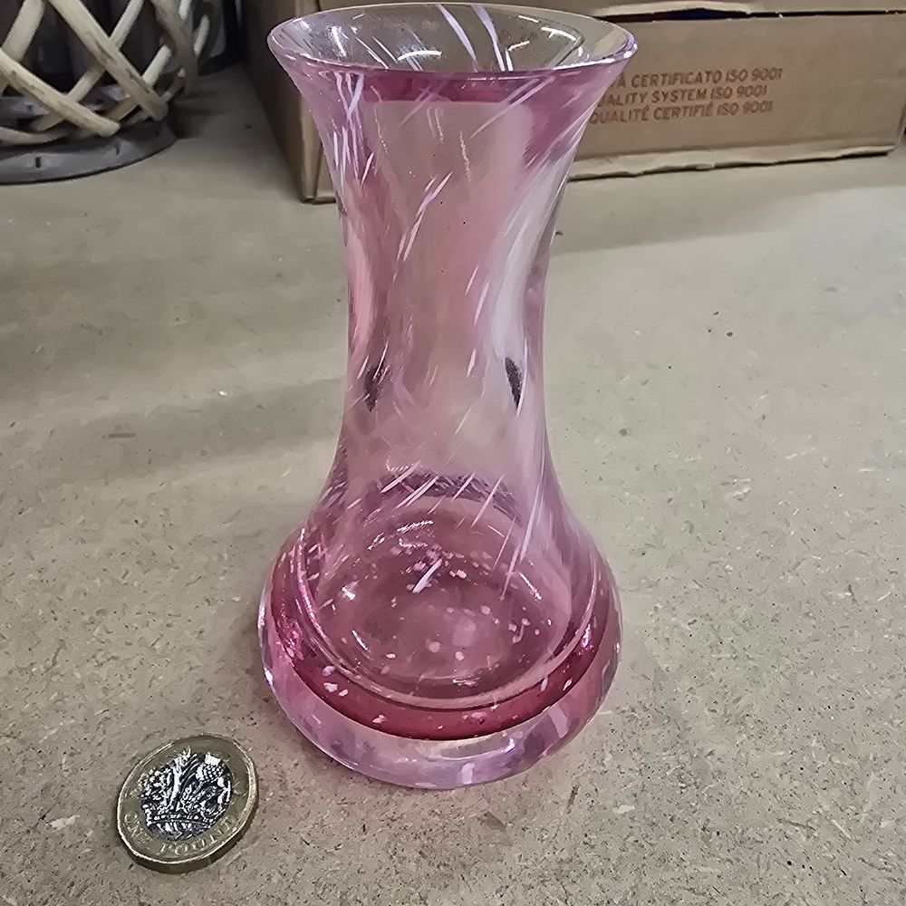 Lot 152: A mid-20th-century studio glass vase with white pulled trailing