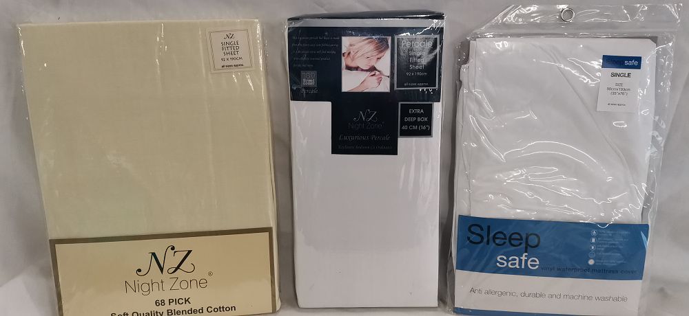 Lot 151: A Trio of Single Bedding Items Including NZ Night Zone Fitted Sheets and Sleep Safe Mattress Cover