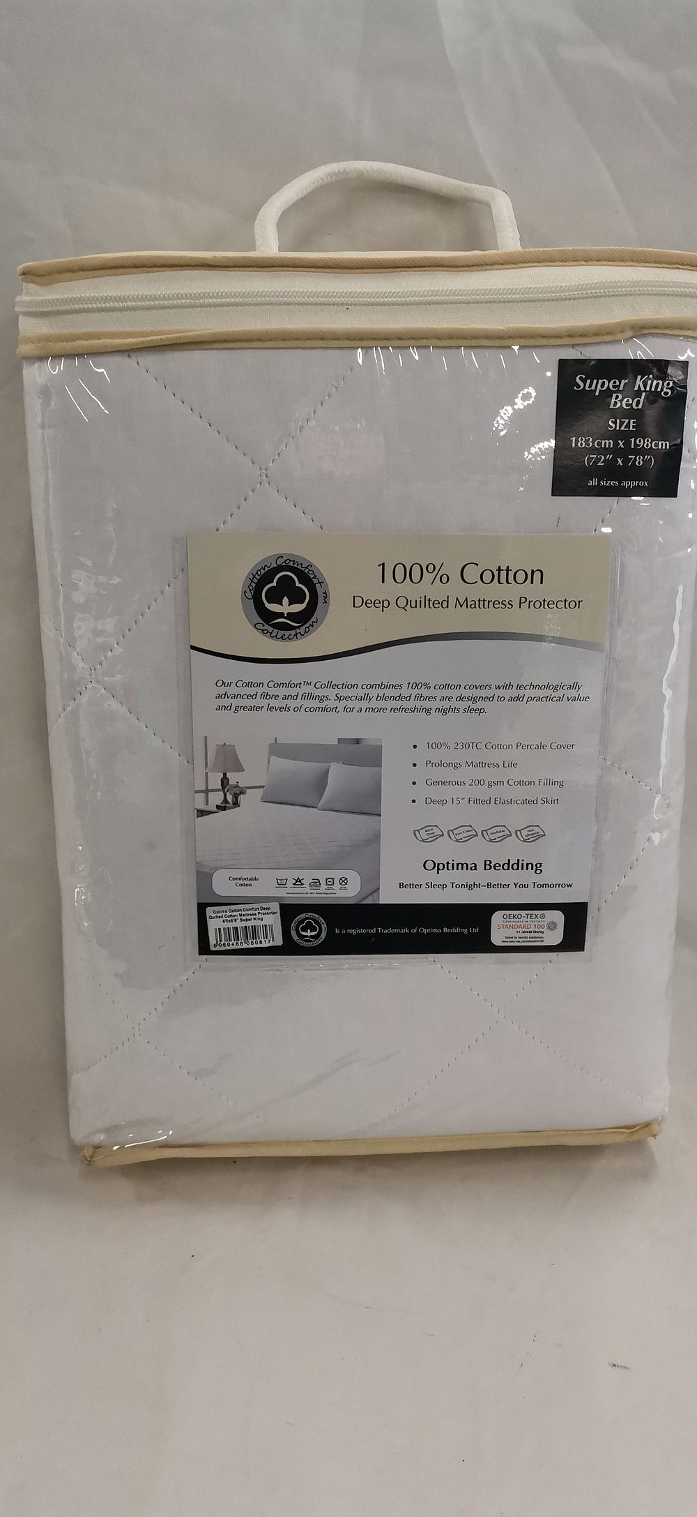 Lot 152: Optima Bedding Cotton Comfort Collection Super King Deep Quilted Mattress Protector