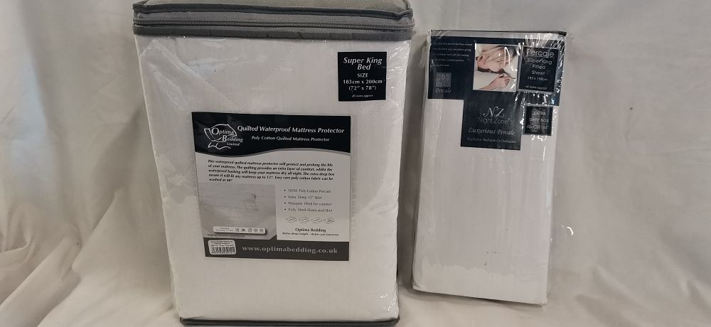 Lot 161: Two Super King Sized Bedding Items Including Optima Bedding Mattress Protector and NZ Night Zone Fitted Sheet