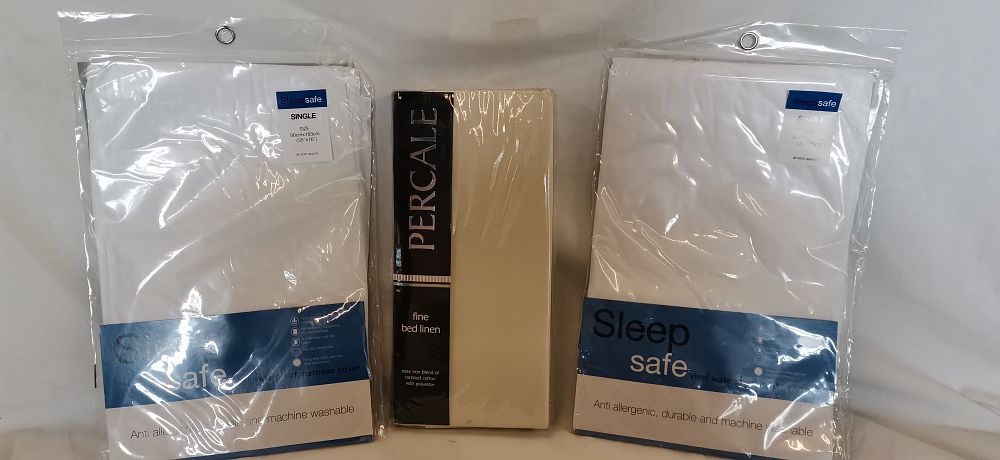 Lot 166: Three Single Bedding Items Including Sleep Safe Mattress Protectors and Percale Fitted Sheet