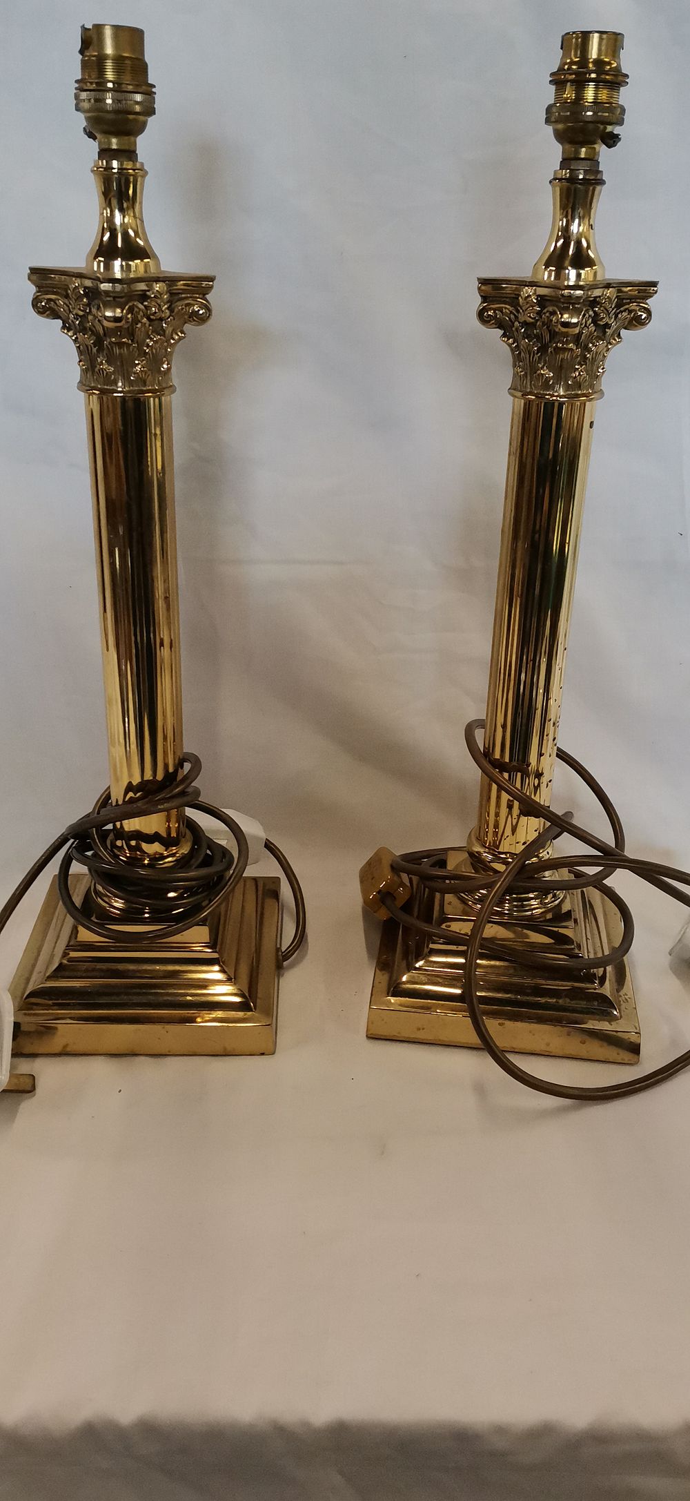 Lot 168: A Pair of Victorian Brass Corinthian Column Table Lamps