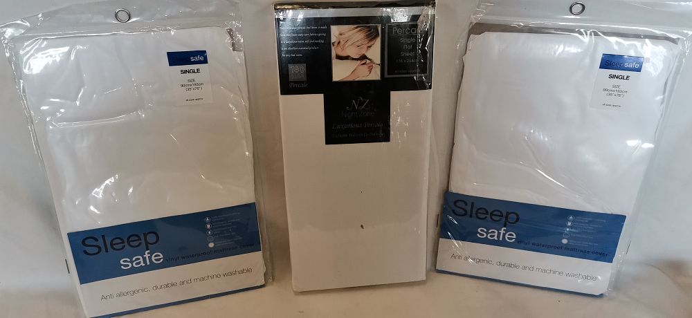 Lot 178: Three Items of Single Bedding Including Sleep Safe Mattress Covers and Night Zone Flat Sheet