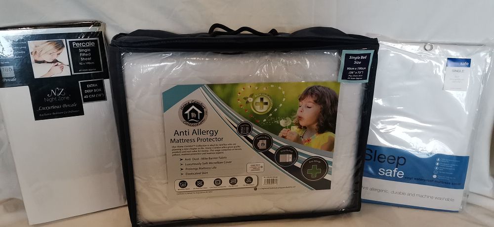Lot 180: Three Single Bedding Items Including NZ Night Zone Fitted Sheet and Mattress Protectors