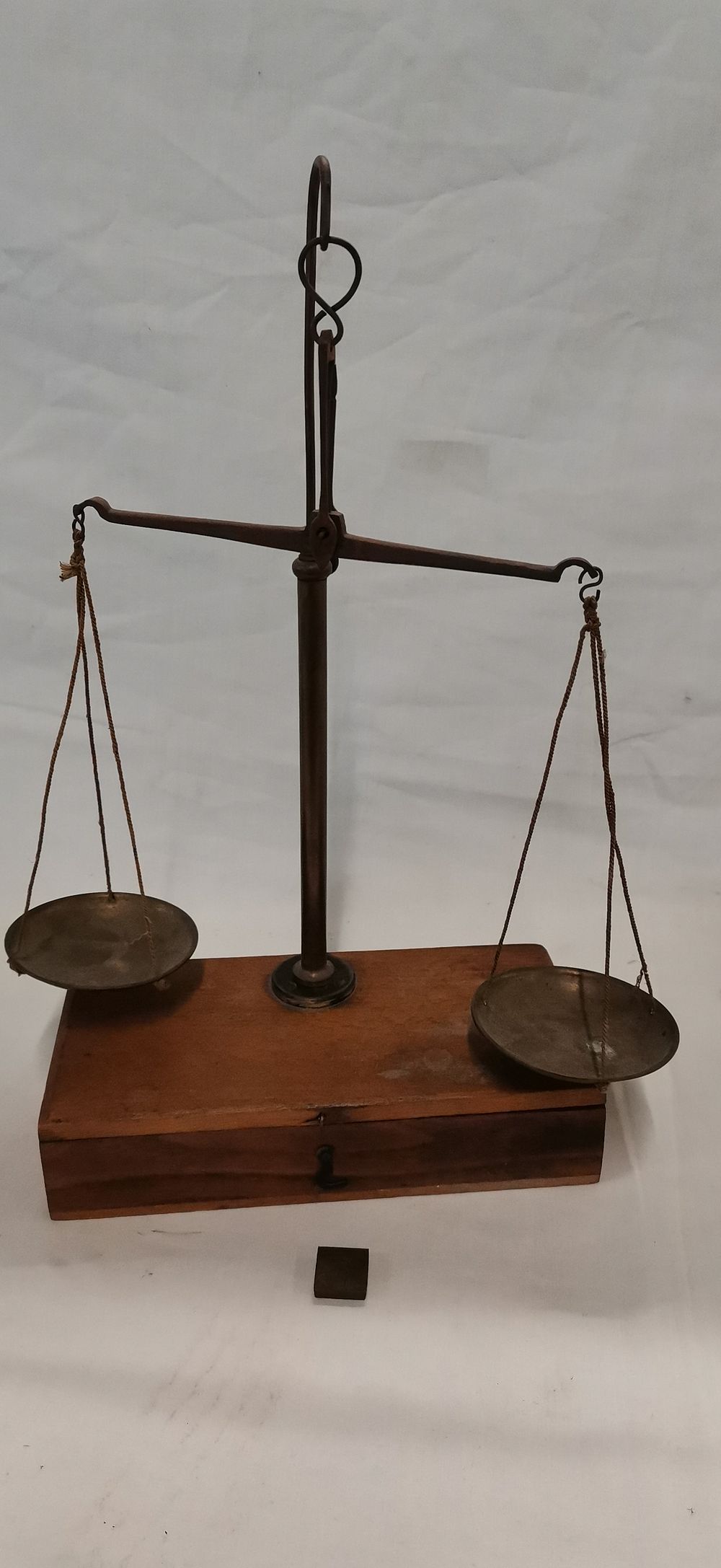 Lot 227: A Set of Portable Antique Brass Apothecary Balance Scales with Hardwood Case