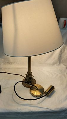 Two Brass Finished Light Fixtures comprising an IKEA FLYGH&Ouml;JD Table Lamp and a Dunelm Pendant. Th 