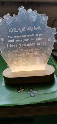Attivolife LED Acrylic Plaque Night Light for Mum with Wooden Base. A contemporary LED 