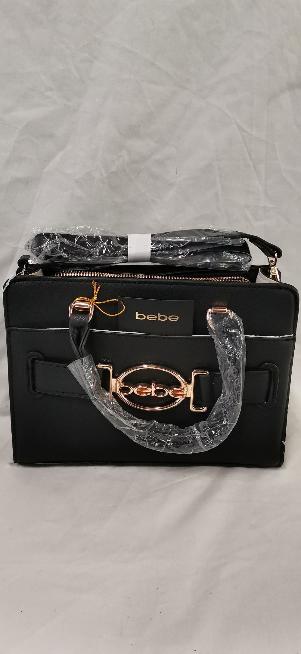 Lot 312: A Bebe Alex Mini Satchel Bag in Black Synthetic Leather