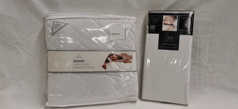 Lot 600: Two single bed items comprising an Anvil Classics mattress protector and a Night Zone flat sheet