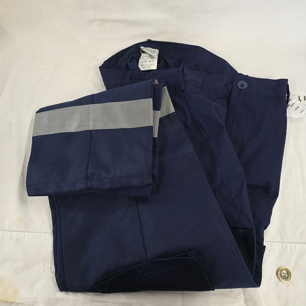 Lot 708: A Pair of Black Knight Navy Blue Reflective Workwear Trousers Size 34 S
