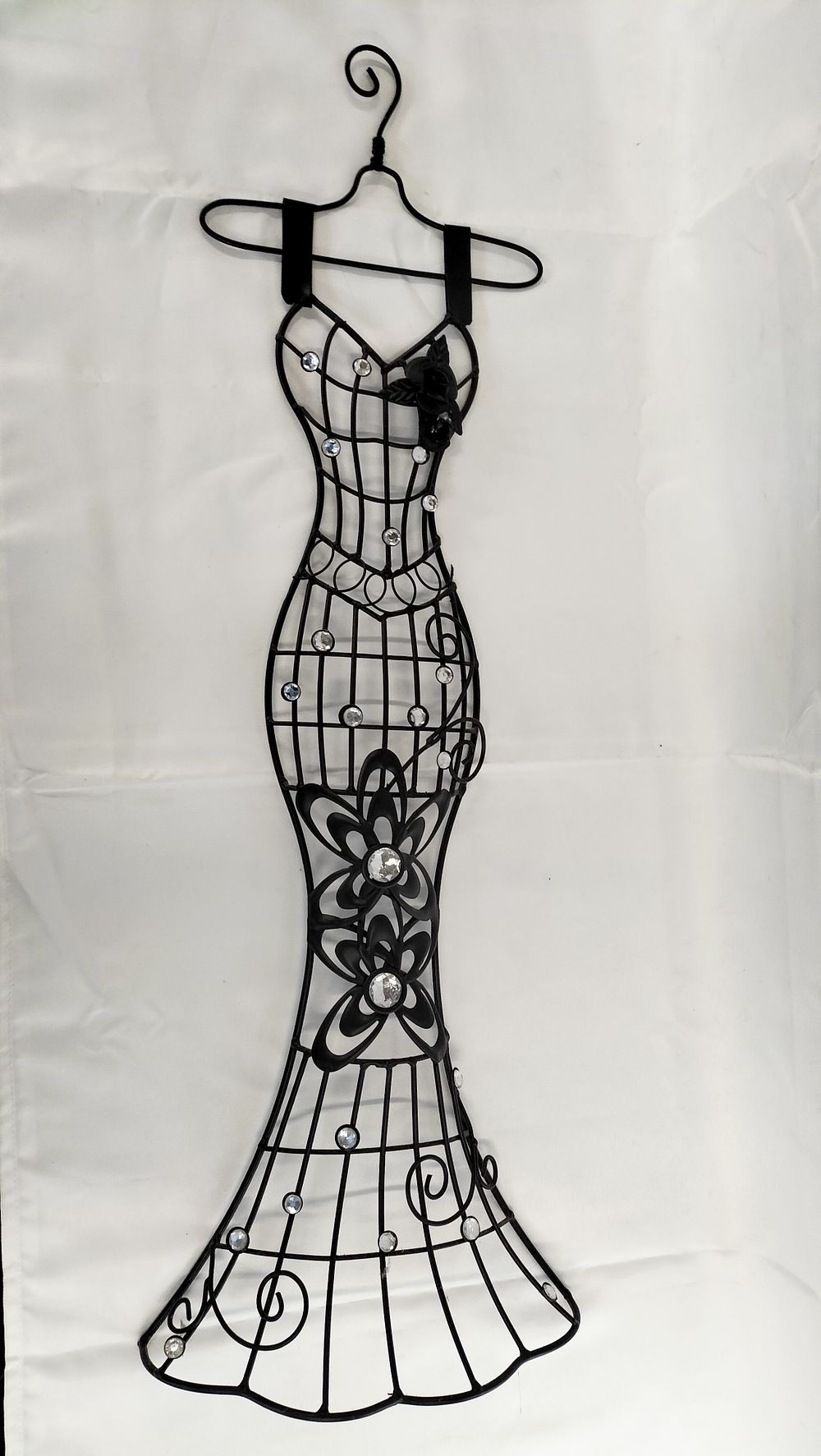 Lot 422: Contemporary Black Painted Metal Wirework Dress Form Wall Sculpture