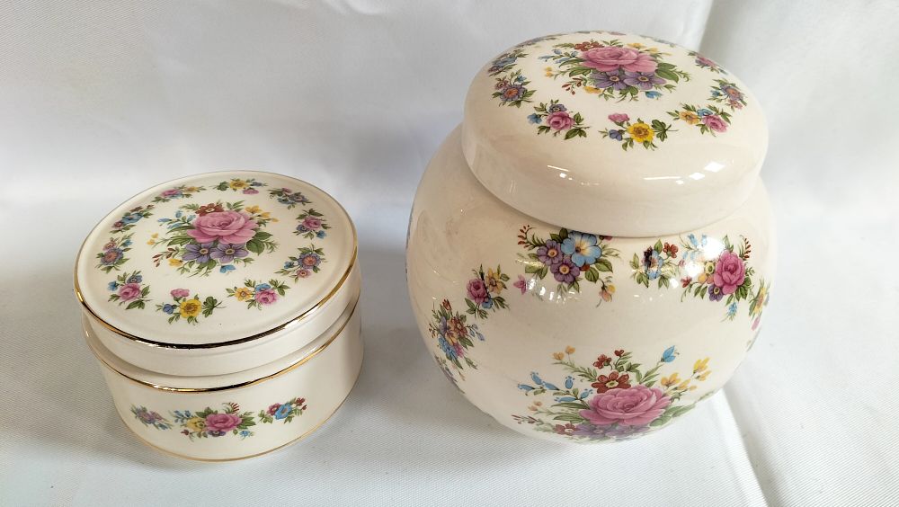 Lot 497: A Pair of Sadler Floral Garland Pattern Ceramic Lidded Vessels