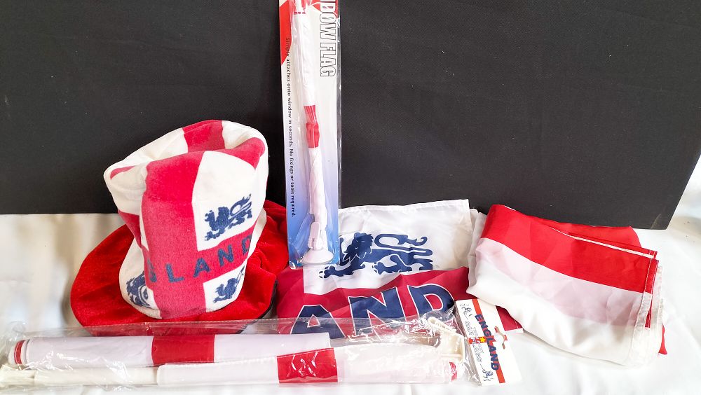 Lot 539: A Collection of England National Football Team Supporter Merchandise and Memorabilia