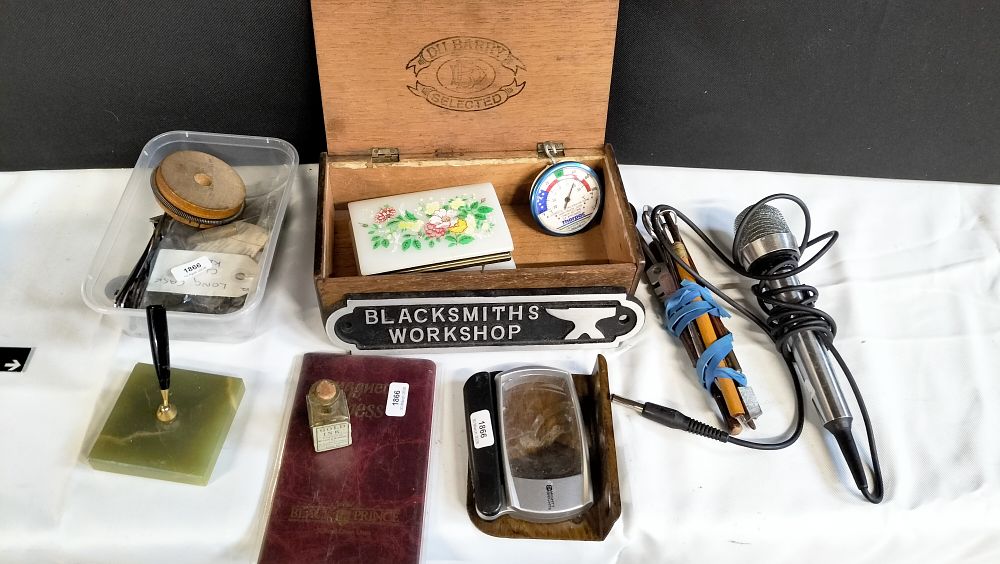 Lot 544: A Collection of Vintage Collectables and Household Items including a Realistic Microphone and Blacksmiths Workshop Sign