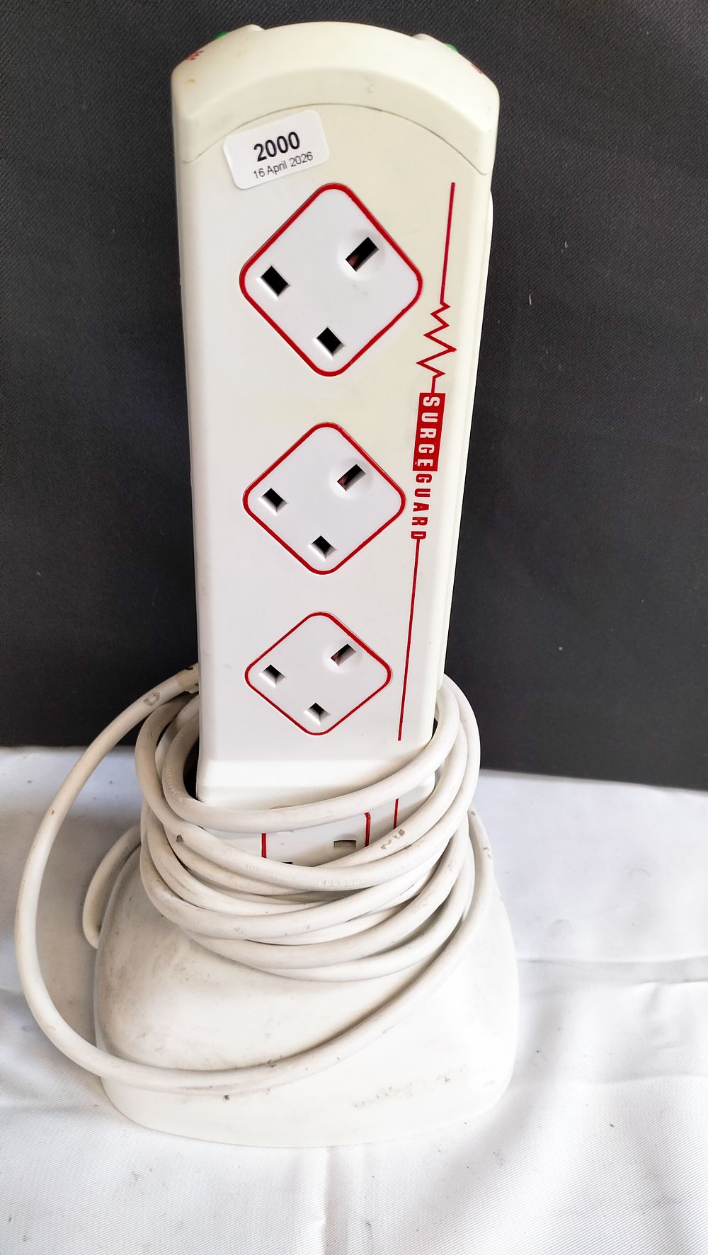 Lot 571: Masterplug 4-Way Surge Protected Vertical Extension Lead Tower Tested for Power