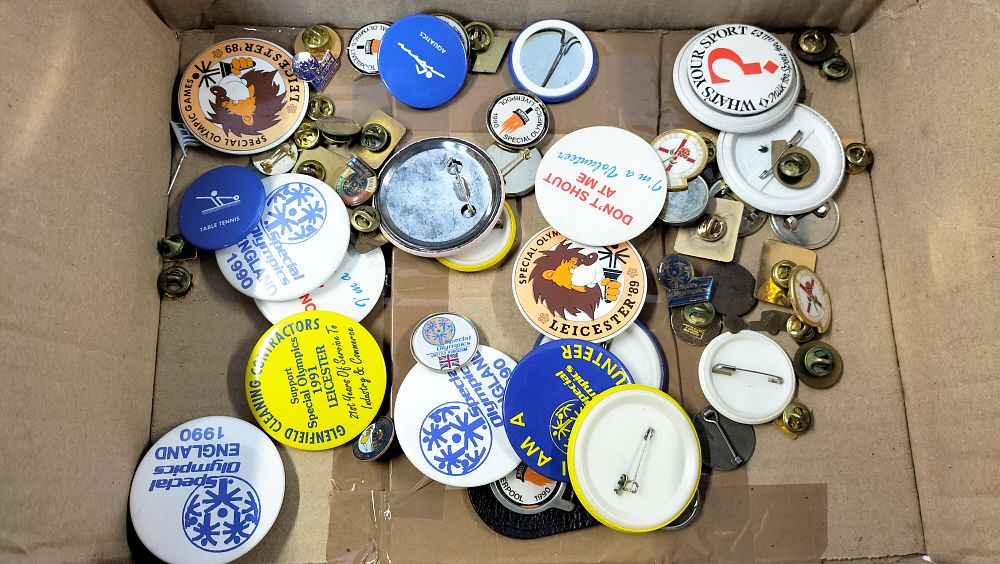 Lot 616: A Collection of Vintage Special Olympics UK Regional Pinback Badges and Memorabilia, circa 1989-1991