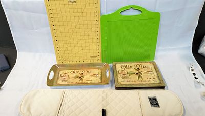 A Collection of Crafting Tools and Kitchenware including Fiskars and Hougie Board. A collection 