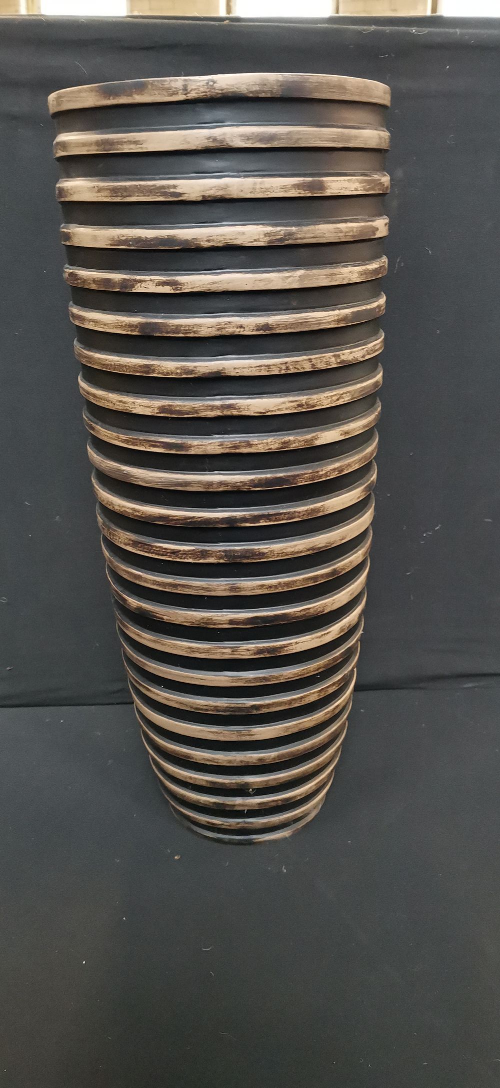 Lot 725: Large Tapered Floor Vase with Ribbed Accents