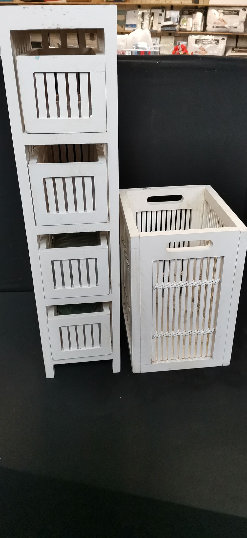 Lot 730: Two White Wooden Slatted Storage Units. COLLECTION ONLY