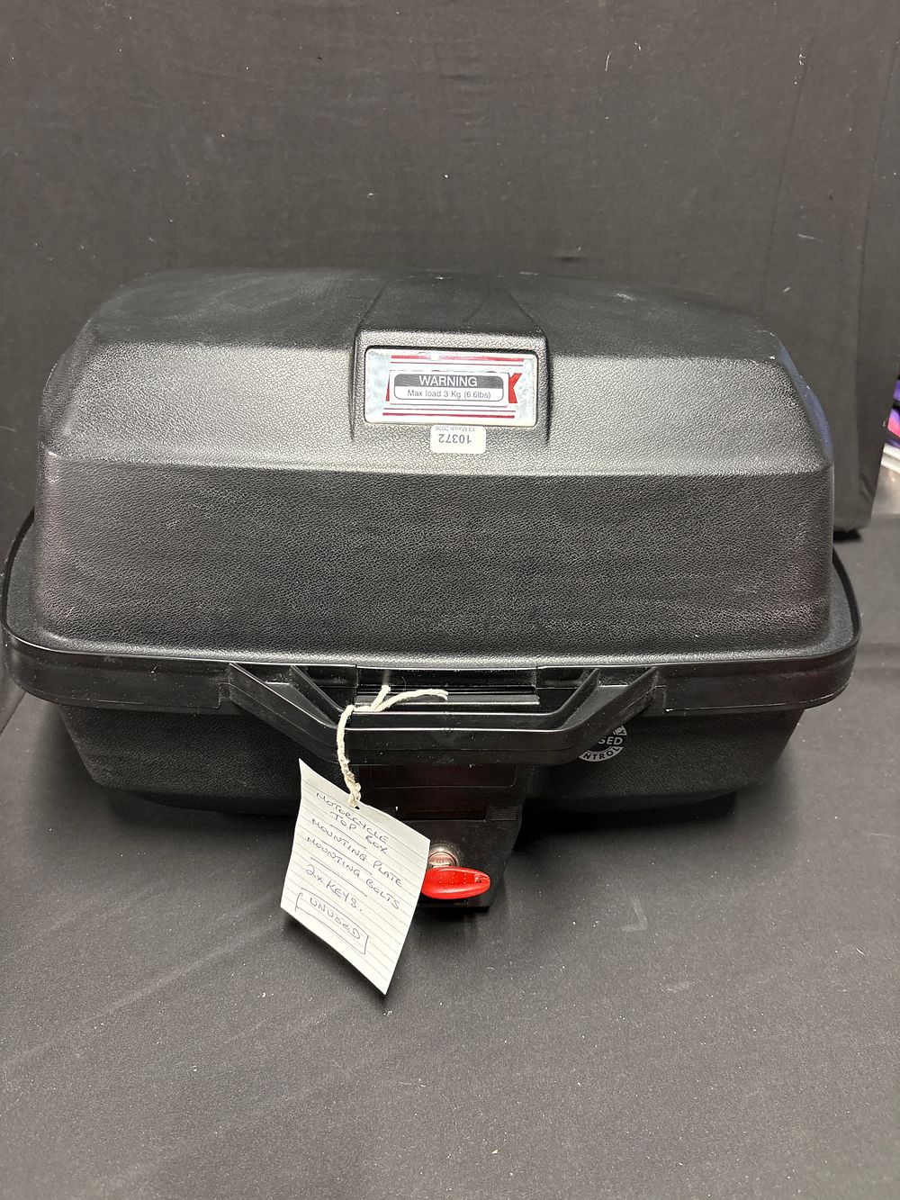Lot 741: E20N Easybox Black Motorcycle Top Box with Mounting Plate
