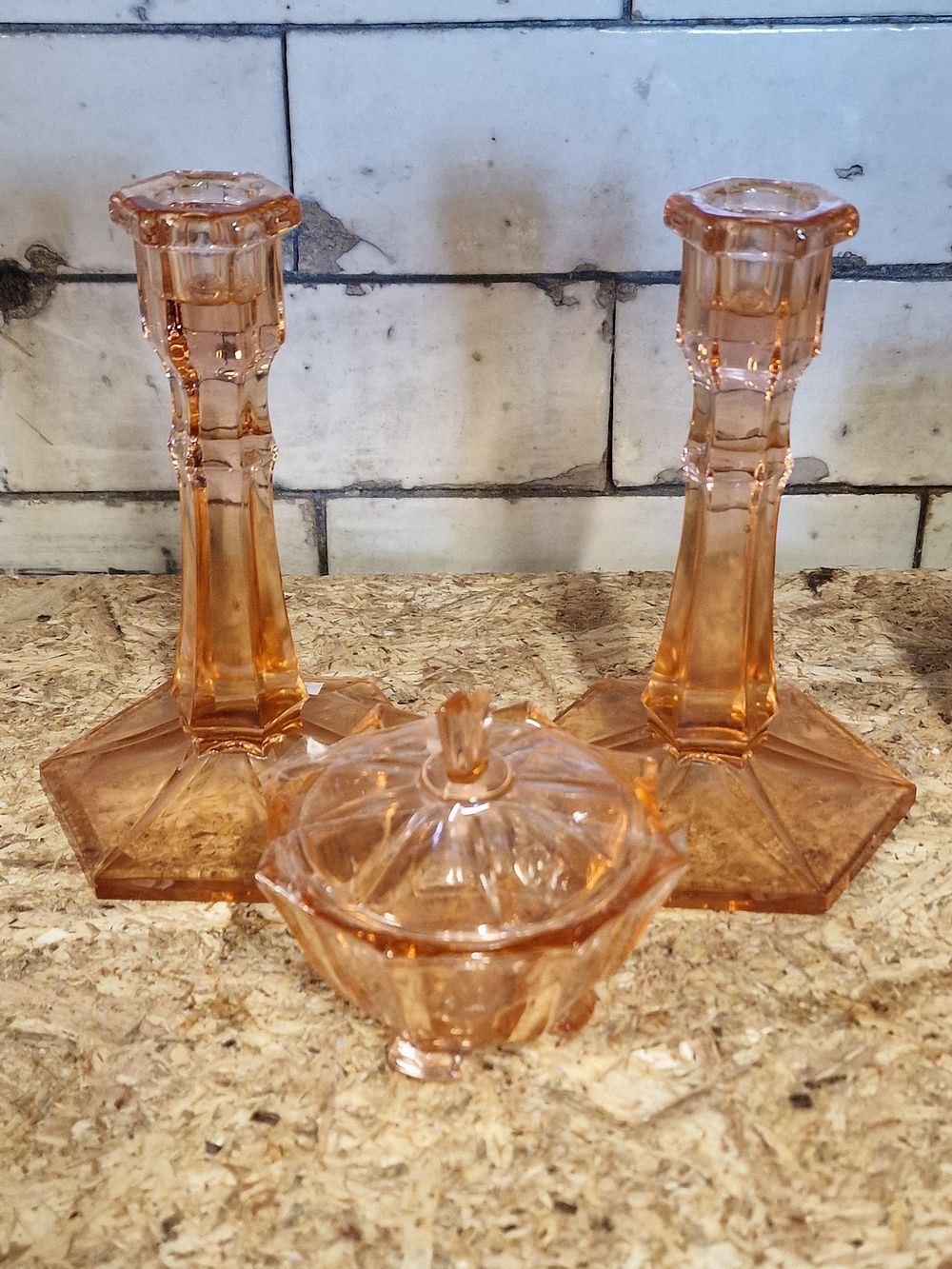 Lot 886: A trio of Art Deco style pressed glass dressing table items