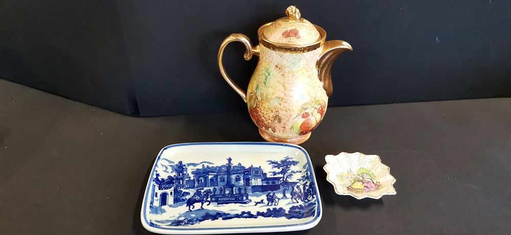Lot 398: A Trio of English Decorative Ceramics including a D. Muskett Hand-Painted Staffordshire Jug