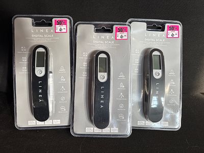 Three LINEA Digital Luggage Scales. A set of three LINEA brand digital luggage scales presented 