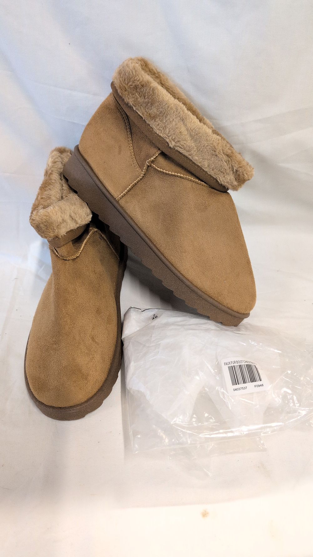 Lot 687: A Pair of BEYOU Chestnut Faux Fur-Lined Synthetic Suede Ankle Boots Size UK 7