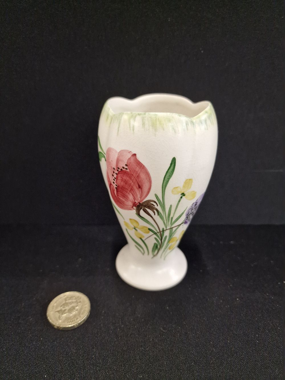 Lot 751: A mid-20th-century hand-painted earthenware pedestal posy vase