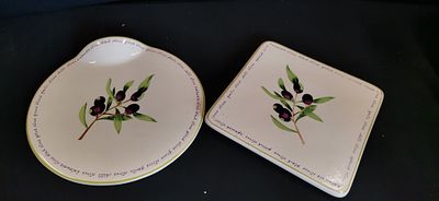 Two Rayware Fine Quality Stoneware Olive Serving Plates. Two pieces of contemporary stoneware by 