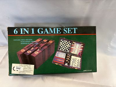 Vintage AMA 6-in-1 Game Set in Original Box. This vintage 6-in-1 Game Set was distributed by AMA 