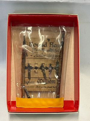 A William Mitchell Round Hand Calligraphy Set with Steel Nibs and Wooden Holders. This vintage 