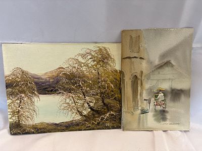 A Pair of Original Artworks, Neo Cheng Soon, 'Street Scene with Trishaw' and P. R. 