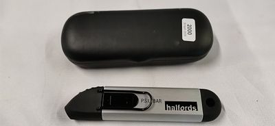 A Halfords Digital Tyre Pressure Gauge and Hardshell Storage Case. This lot features a digital 