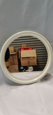 Modern Circular Wall Mirror with Cream Moulded Frame. A contemporary circular wall mirror. The 