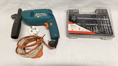 Black and Decker Model H552 Corded Hammer Drill and Wilko Accessory Set. A vintage corded 