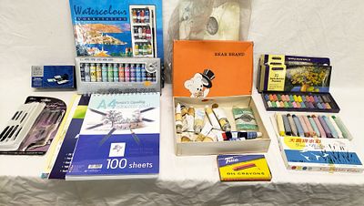 An Assortment of Artist Supplies and Painting Media. A diverse group of artist materials and 