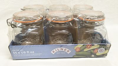 A Set of Kilner Square Glass Clip Top Jars. A set of square glass storage jars produced by 