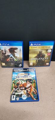 Three PlayStation Video Games comprising Ark Survival Evolved, Dark Souls III The Fire Fades 