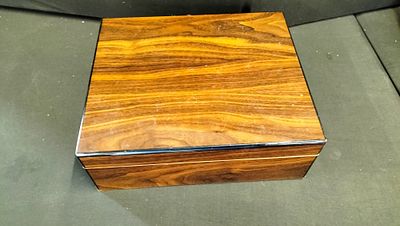 A Contemporary Wood Veneer Desktop Cigar Humidor. A contemporary desktop cigar humidor 