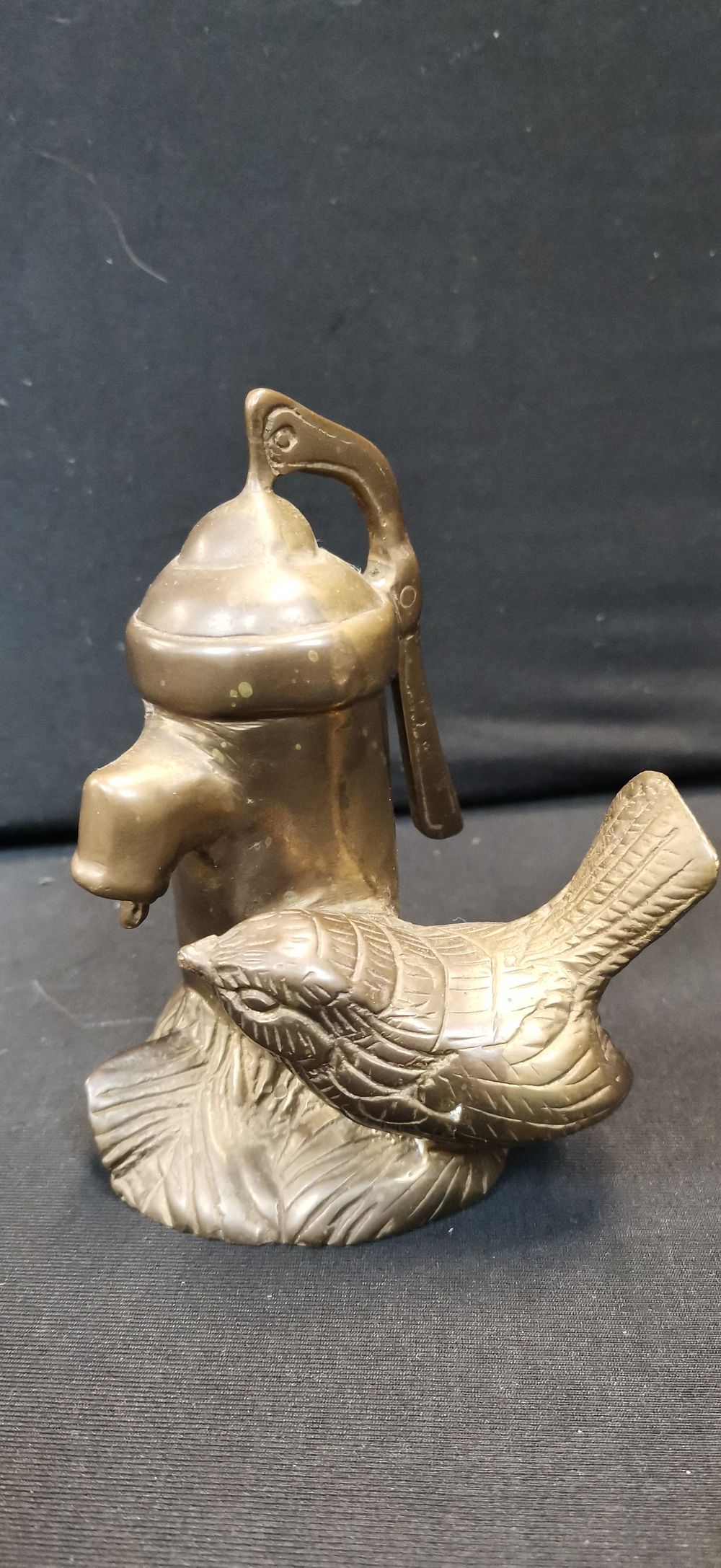 Lot 562: Vintage Cast Brass Bird and Water Pump Figurine