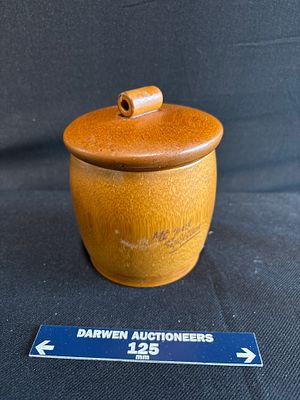 A Vintage Barrel-Shaped Wooden Humidor with Inscription, mid-20th Century. A single small wooden 