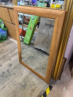 Large Reclaimed Moulded Pine Framed Wall Mirror in the 1960s Style. A substantial rectangular 
